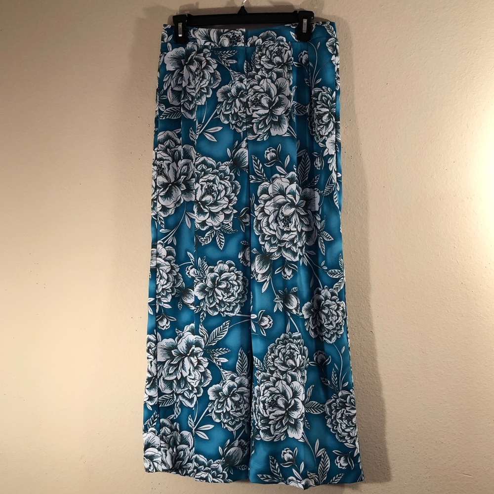 Womens Worthington Petite Blue Floral Wide Leg Pants